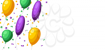 Card with balloons in Mardi Gras colors. Carnival background for traditional holiday or festival.