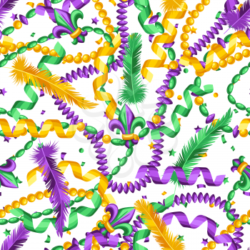 Seamless pattern in Mardi Gras colors. Carnival background for traditional holiday or festival.
