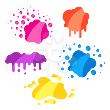 Set of splashes, spots and drops. Happy Holi colorful decorations.