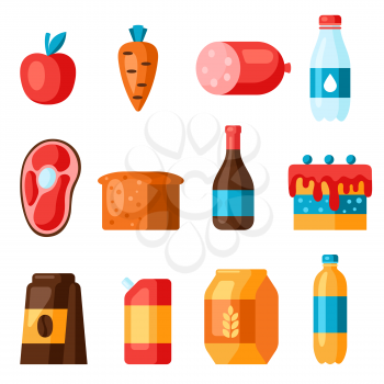 Supermarket food departments icons. Grocery illustration in flat style.