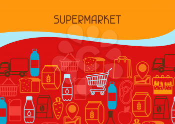 Supermarket background with food icons. Grocery illustration in flat style.