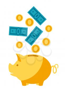 Illustration of piggy bank and money. Banking concept with finance items.