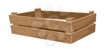 Illustration of empty wooden box for vegetables. Agricultural farm item. Isolated packaging.