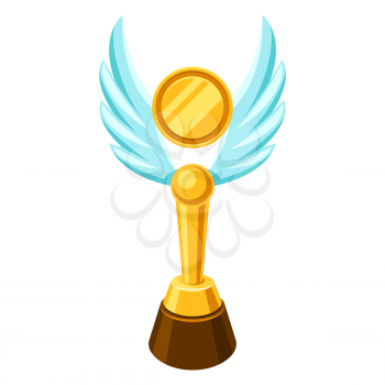 Gold prize icon with wings. Illustration of award for sports or corporate competitions.