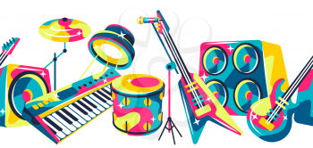 Seamless pattern with musical instruments. Music party or rock concert background.