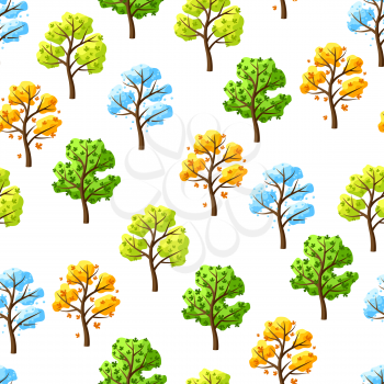 Four seasons trees pattern. Illustration of tree in winter, spring, summer, autumn.