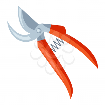 Illustration of garden secateurs. Tool for farming and gardening.