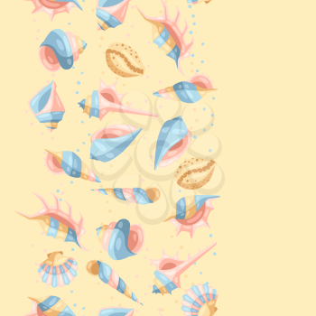 Seamless pattern with seashells. Tropical underwater mollusk shells decorative illustration.