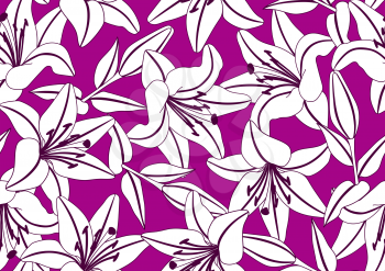 Seamless pattern with stylized lily flowers. Decorative image of beautiful buds. Linear texture.