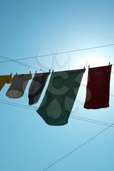 Silhouette of linens on the rope. Conceptual scene.