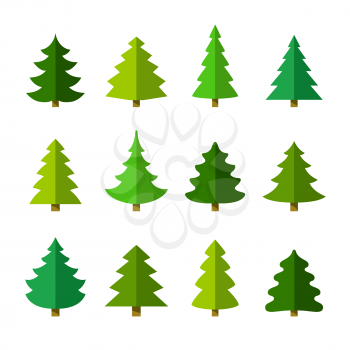 Christmas tree set. Different shapes. Isolated on white background. Flat style vector illustration.