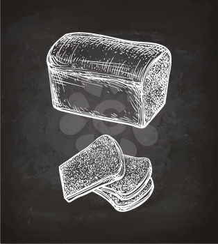 Chalk sketch of toast bread on blackboard background. Hand drawn vector illustration. Retro style.