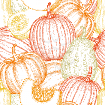Seamless pattern with gourd, pumpkin and butternut squash
