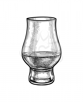 Whiskey nosing glass. Ink sketch isolated on white background. Hand drawn vector illustration. Retro style.