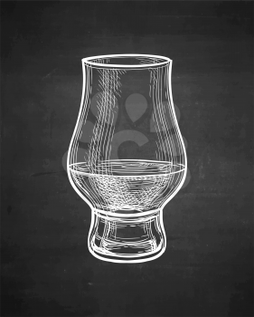 Whiskey nosing glass. Chalk sketch on blackboard background. Hand drawn vector illustration. Retro style.