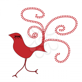 Spring illustration with Funny cartoon bright red bird for Easter.