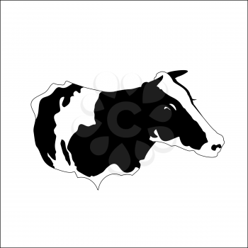 Abstract portrait of big cow. Black and white silhouette of cow on white background.