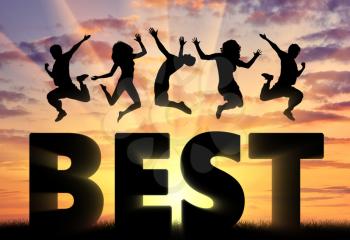 Business concept. Jumping people over the word Best