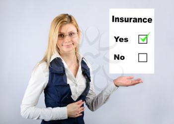 Insurance concept. Business woman and an agreement on insurance