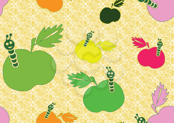 Beautiful seamless background with apples and worms.