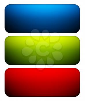 Blue, green and bright red glass buttons.