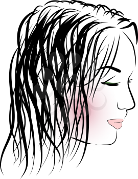 A sketch of a romantic girl with long hair.
