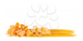 heap of pasta on white background