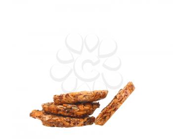 three chip cookies on white background