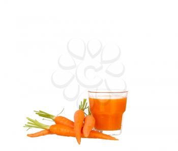Carrot juice and slices of carrot isolated on white