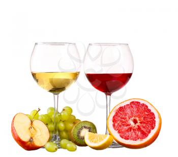 glass of red wine grapefruit isolated on a white background
