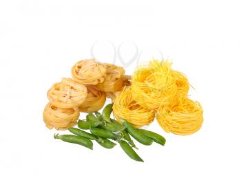 Ingredients for pasta. Spaghetti, isolated on white