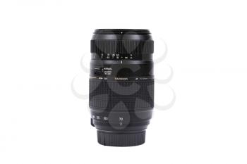 KYIV, UKRAINE - FEBRUARY 28, 2016: Tamron 70-300mm f/4-5.6 AF Di LD Macro lens for  DSLR Nikon Cameras.  Illustrative editorial for product isolated on white background.