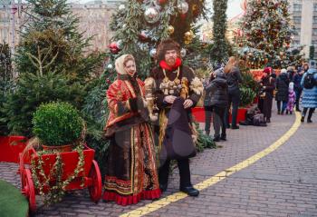 Moscow, Russia, 10 January 2020 : Celebration of the New Year and Christmas on the Red Square in the center of Moscow. Holiday fair and amusement park near the Kremlin.