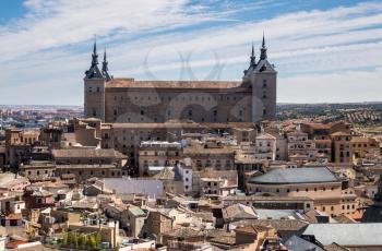 View from tower of Iglesia de San Ildefonso of ancient city of Toledo, Spain, Europe