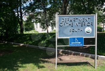 Department of the Interior South sign outside federal building in Washington DC