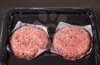 Close shot of the meat like plant-based patties for vegetarian beef burgers
