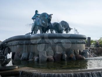 Historic Gefion Fountain opened in 1908 in the city of Copenhagen in Denmark