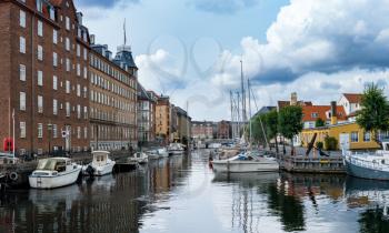 Side canal off the Christianshavns Kanal in Stockholm in high resolution panorama