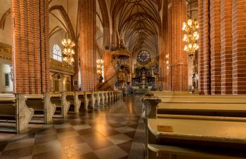 STOCKHOLM, SWEDEN - SEPTEMBER 9: Interior of Storkyrkan church on September 9, 2017 in Stockholm, Sweden. The church was built around 1279.