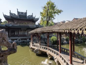Reflecting pond in Yu or Yuyuan Garden in  the old city of Shanghai