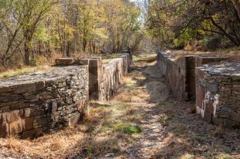 Old stone canal locks on the Patowmack canal bypassing Great Falls on the Potomac river