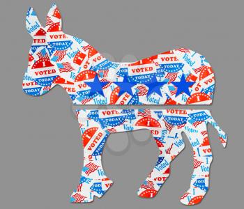 Many voting stickers given to US voters in Presidential election formed in the shape a donkey for Democrat party