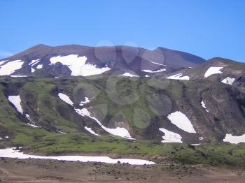The nature of Kamchatka, a burnt volcano, an area near a volcano