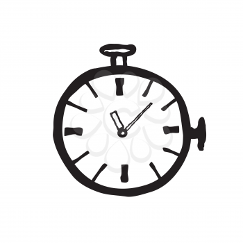 Stopwatch doodle line illustration black icon. Watch dial isolated on white background. 