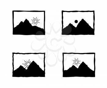 Landscape photo icon. Doodle stylish picture web sign illustration.