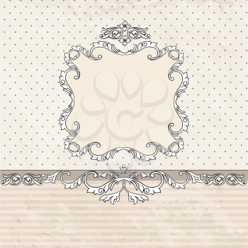 Floral vintage poster design with frame and copy space. Patern in retro victorian style. Picture frame or card  with place for text. Perfect for greetings, invitations or announcements.