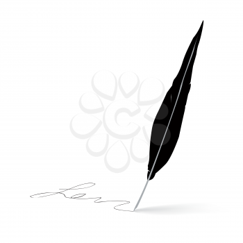 Feather pen silhouette. Pen icon. Writer label