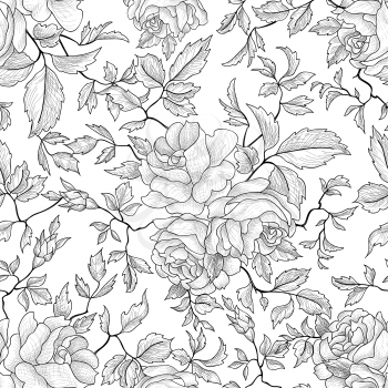 Floral engraved seamless pattern. Flower garden background. Flourish garden texture 