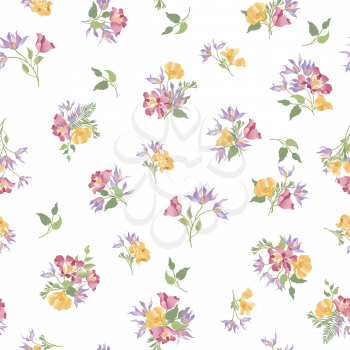 Floral ornamental white seamless pattern. Flower bouquet summer garden background. Flourish garden texture