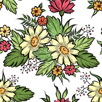 Floral seamless pattern. Flower background. Floral tile ornamental texture with flowers. Spring flourish garden